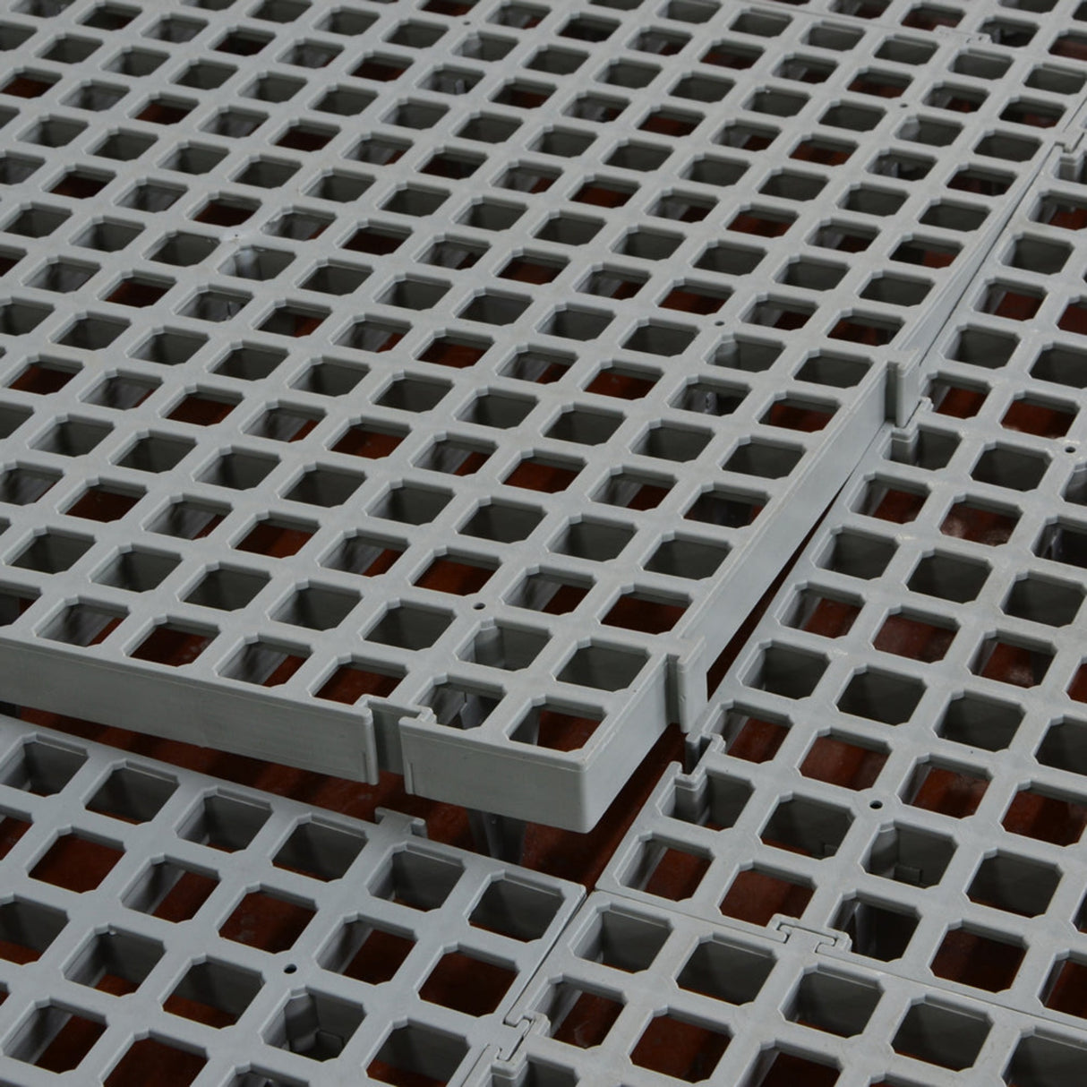 Hatching Time. Closeup view of interlocking flooring setup.